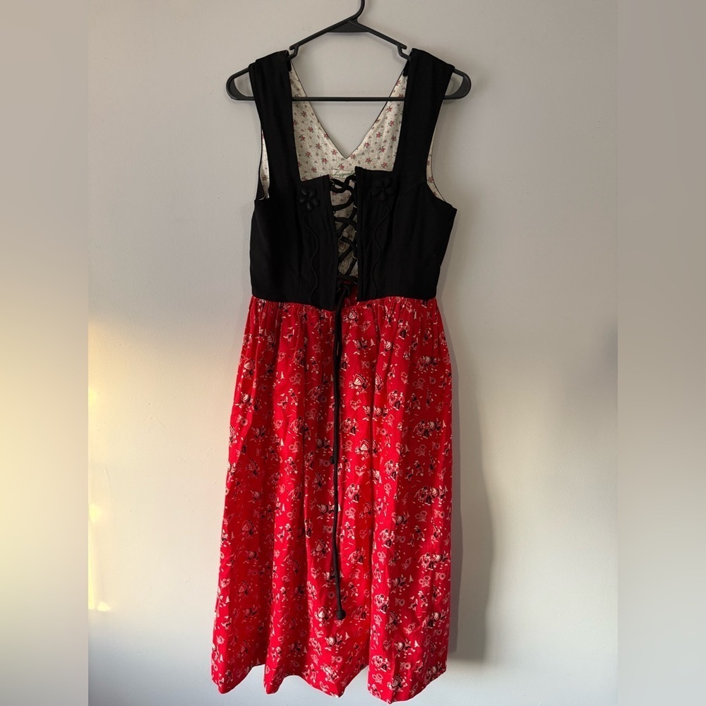 VTG 1950s 1960s German Color Block Cotton Lace Up Corset Renaissance Dress S M